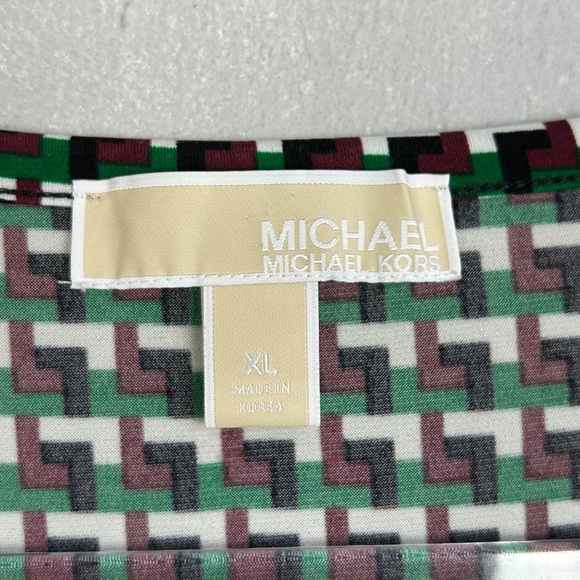 Michael Kors women size XL long sleeve top brown green geometric stretch jersey - Picture 11 of 15